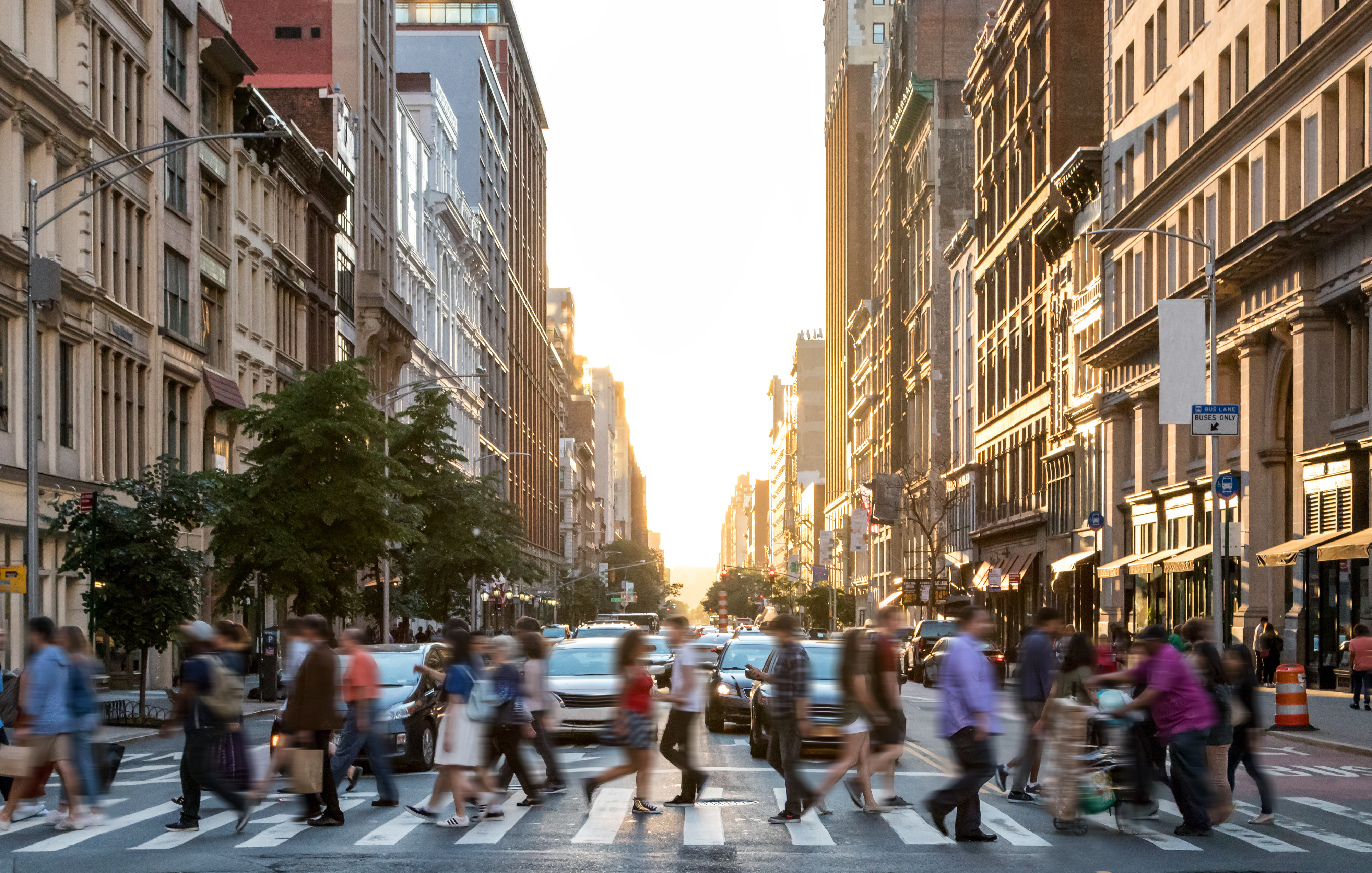 People on a city street crosswalk