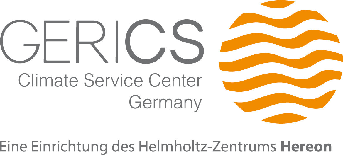 Logo mit Schriftzug von GERICS, rechts ist ein orangener Kreis