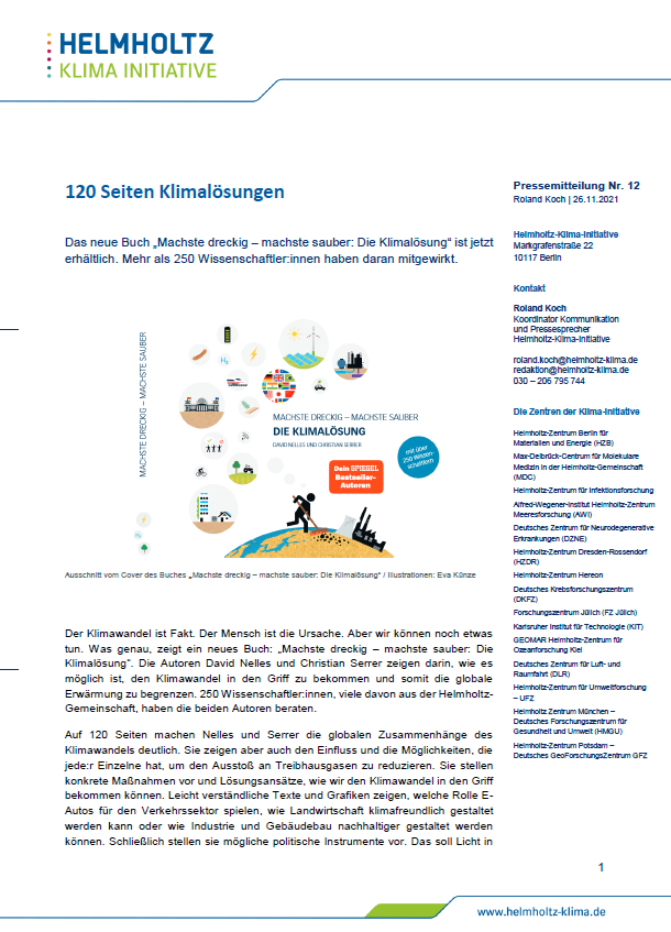 120 Seiten Klimalösungen  Helmholtz-Klima-Initiative