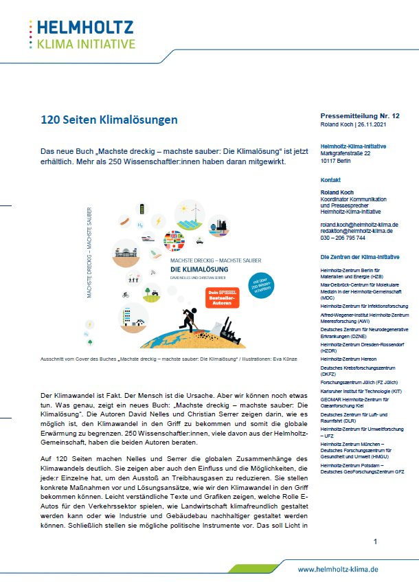 Cover zur Pressemitteilung "120 Seiten Klimalösungen"