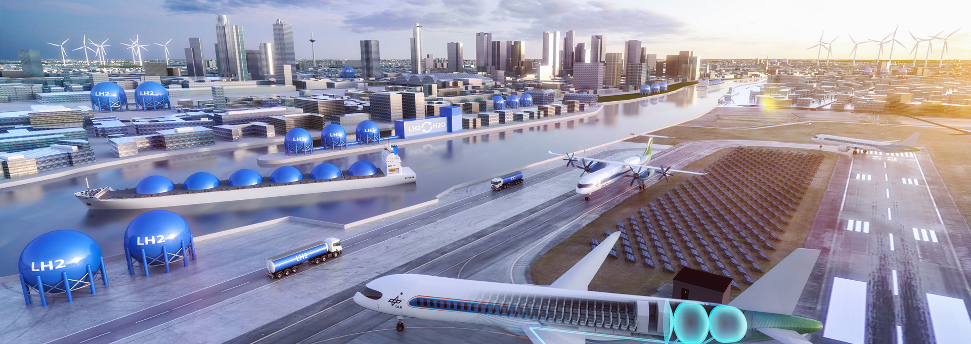 Vision einer zukünftigen Wasserstoffwirtschaft im Flugverkehr