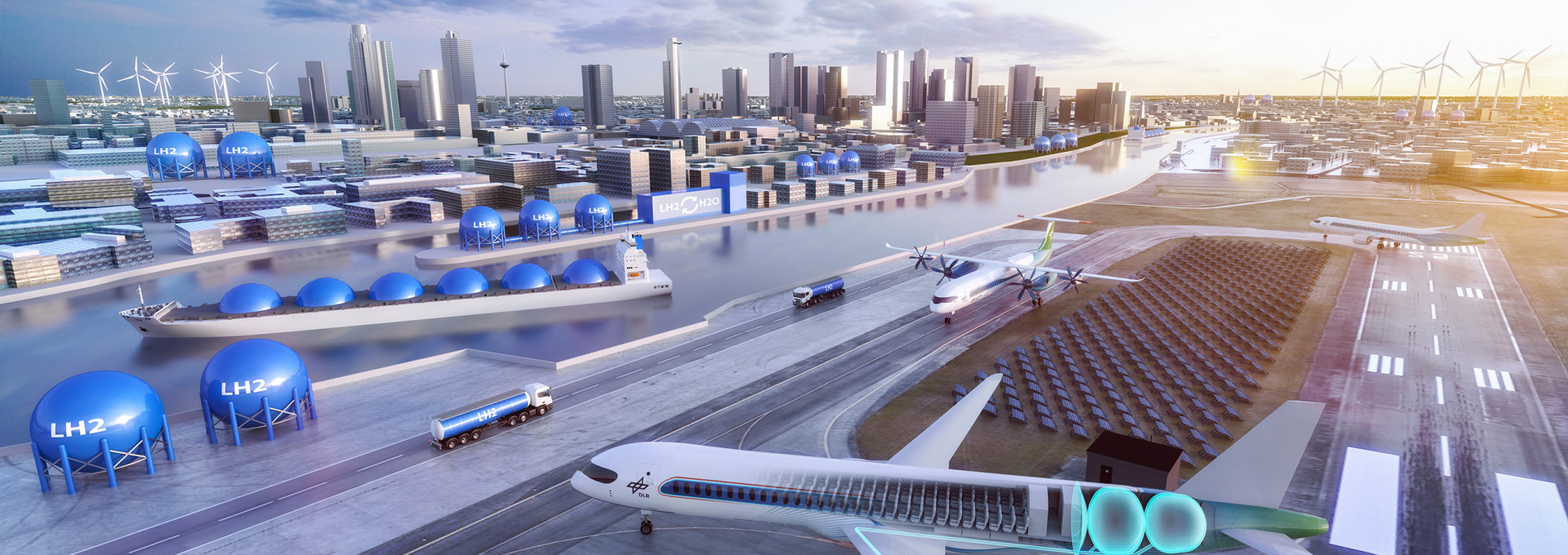 DLR vision of a future hydrogen economy in aviation (digital image)