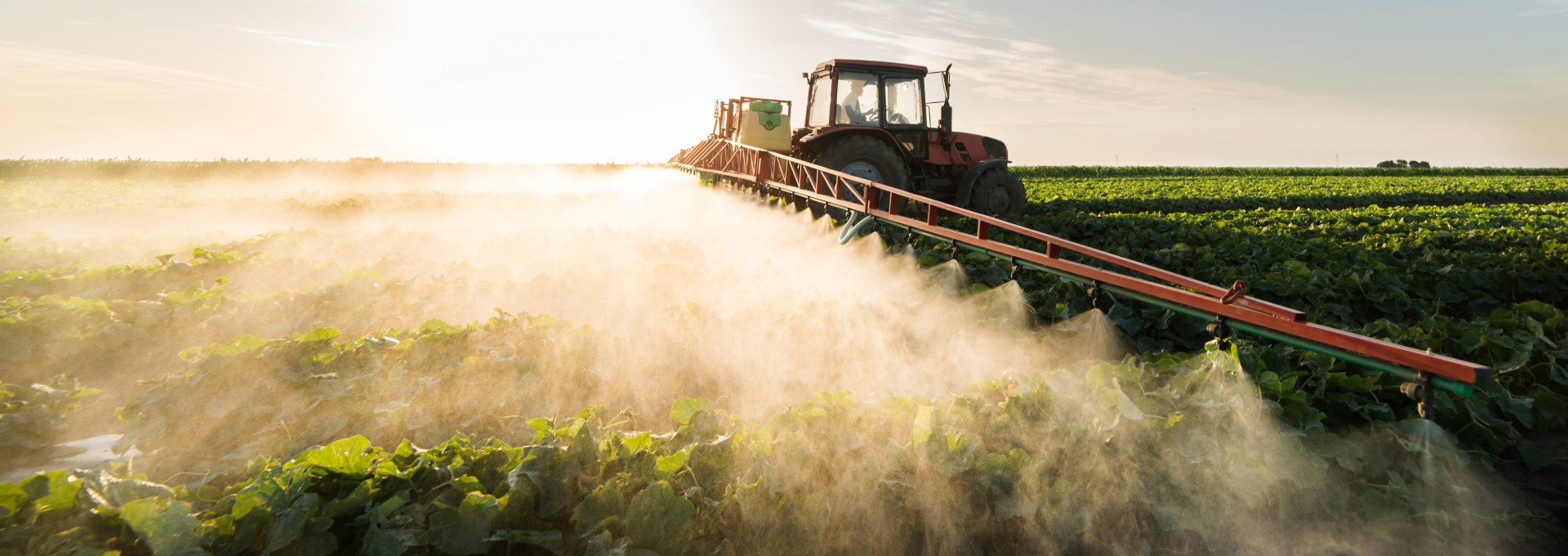 A machine applies fertilizer on a field.