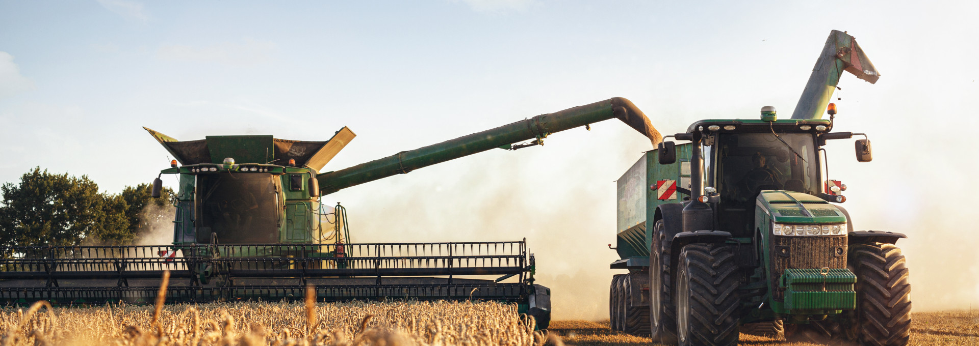 Mähdrescher und Traktor bei der Ernte