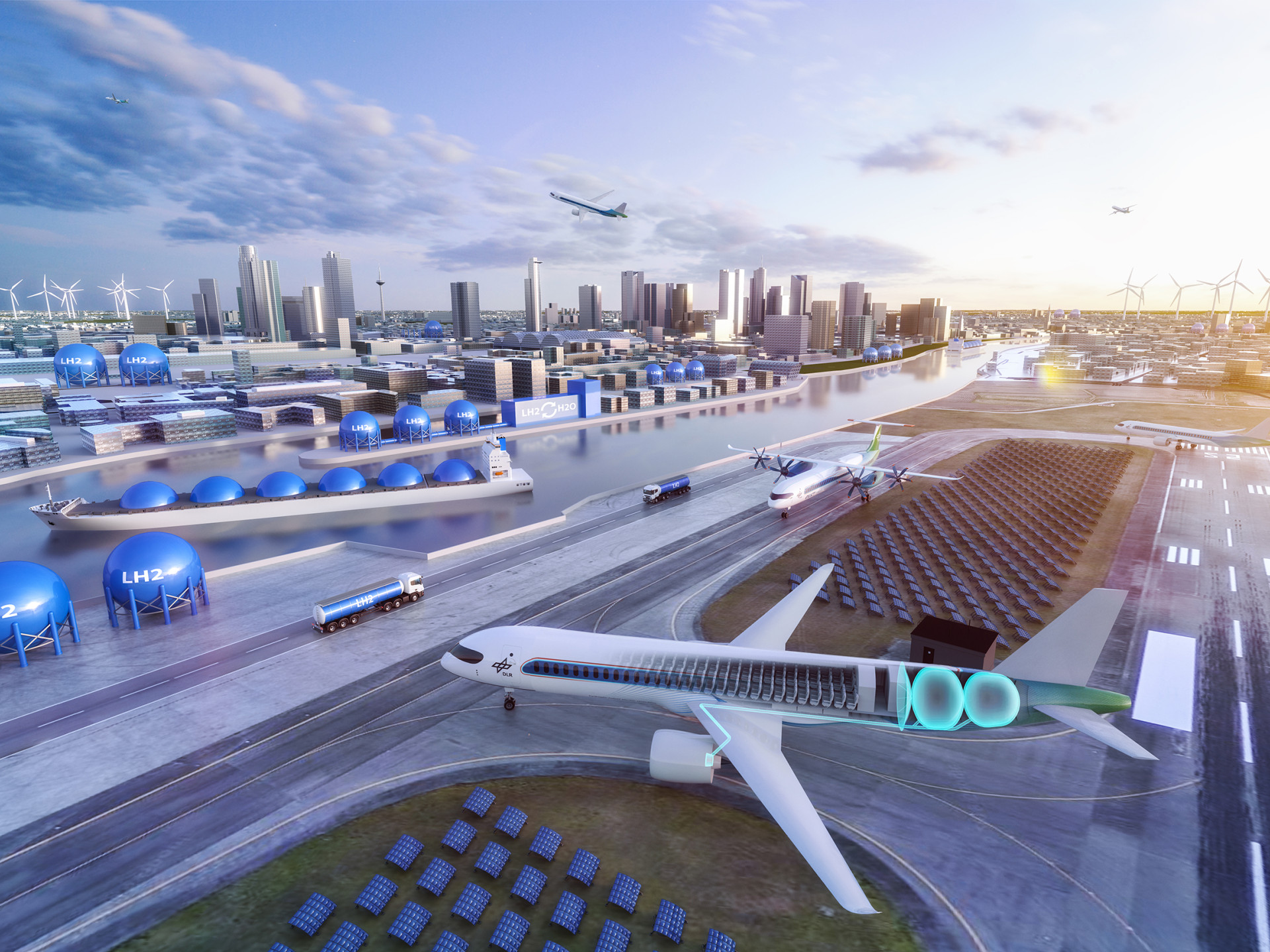 DLR vision of a future hydrogen economy in aviation (digital image)