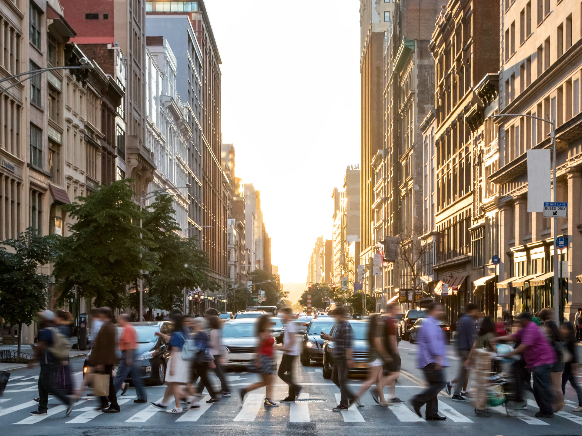 People on a city street crosswalk