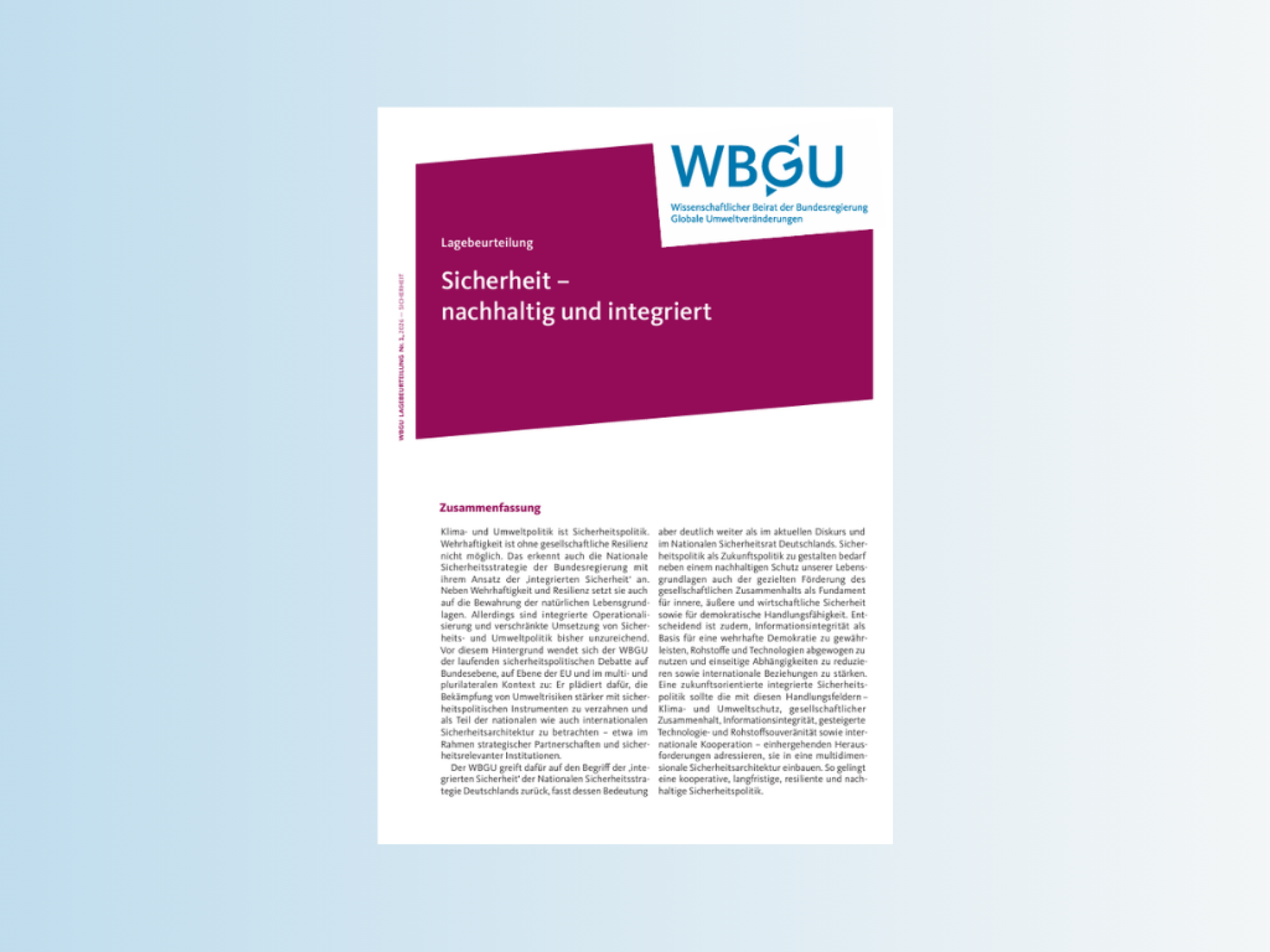 Abbildung der Zusammenfassung der WBGU-Lagebeurteilung