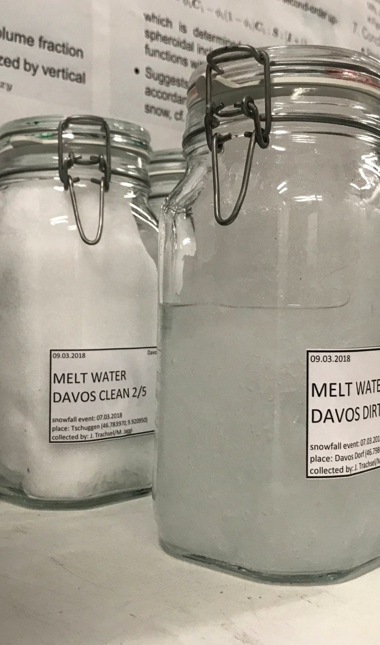Mason jars with samples from Davos, Switzerland.