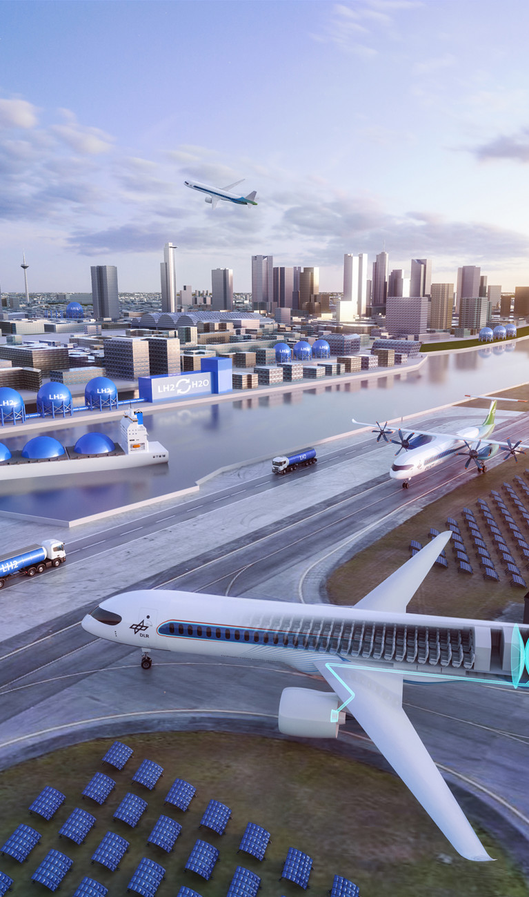 Vi­si­on ei­ner zu­künf­ti­gen Was­ser­stoff­wirt­schaft im Flugverkehr