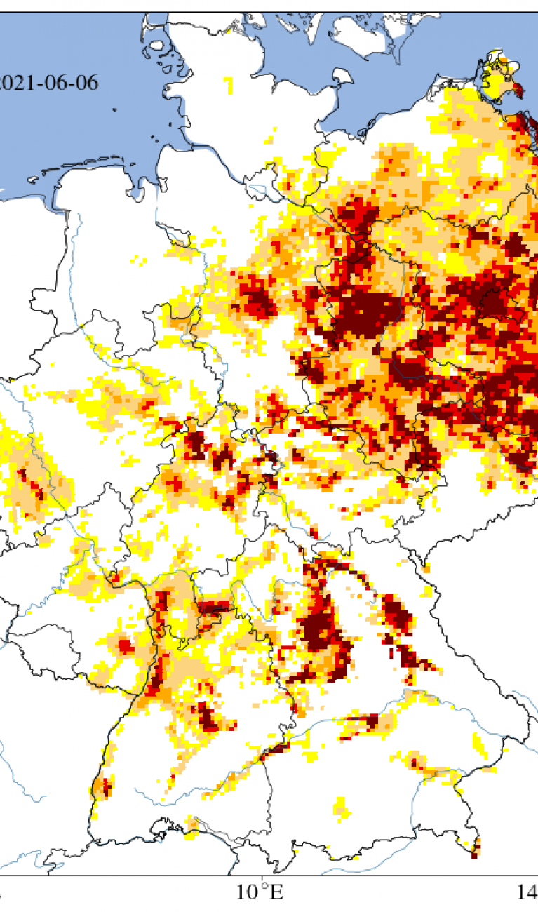 Karte von Deutschland mit gelben und roten Markierungen