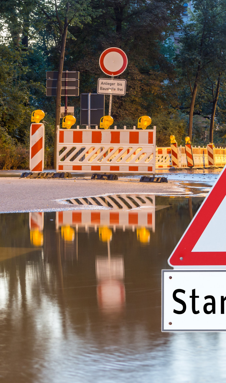 A road flooded by heavy rain