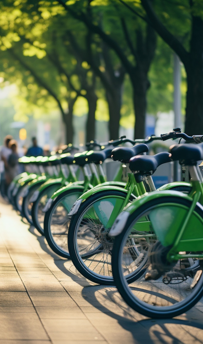 Fahrradverleih an einer Straße in der Stadt.