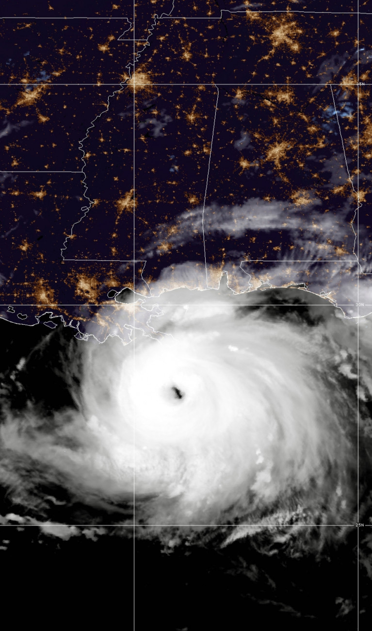 Hurricane Ida kurz vor dem Auftreffen an Land, Golf von Mexiko, Satellitenbild