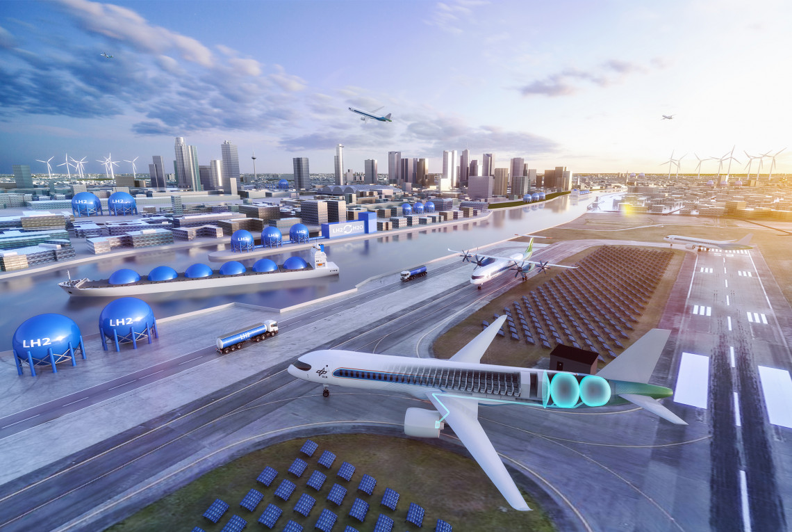 Vi­si­on ei­ner zu­künf­ti­gen Was­ser­stoff­wirt­schaft im Flugverkehr