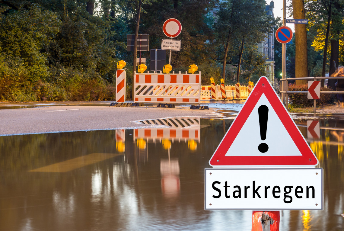 A road flooded by heavy rain